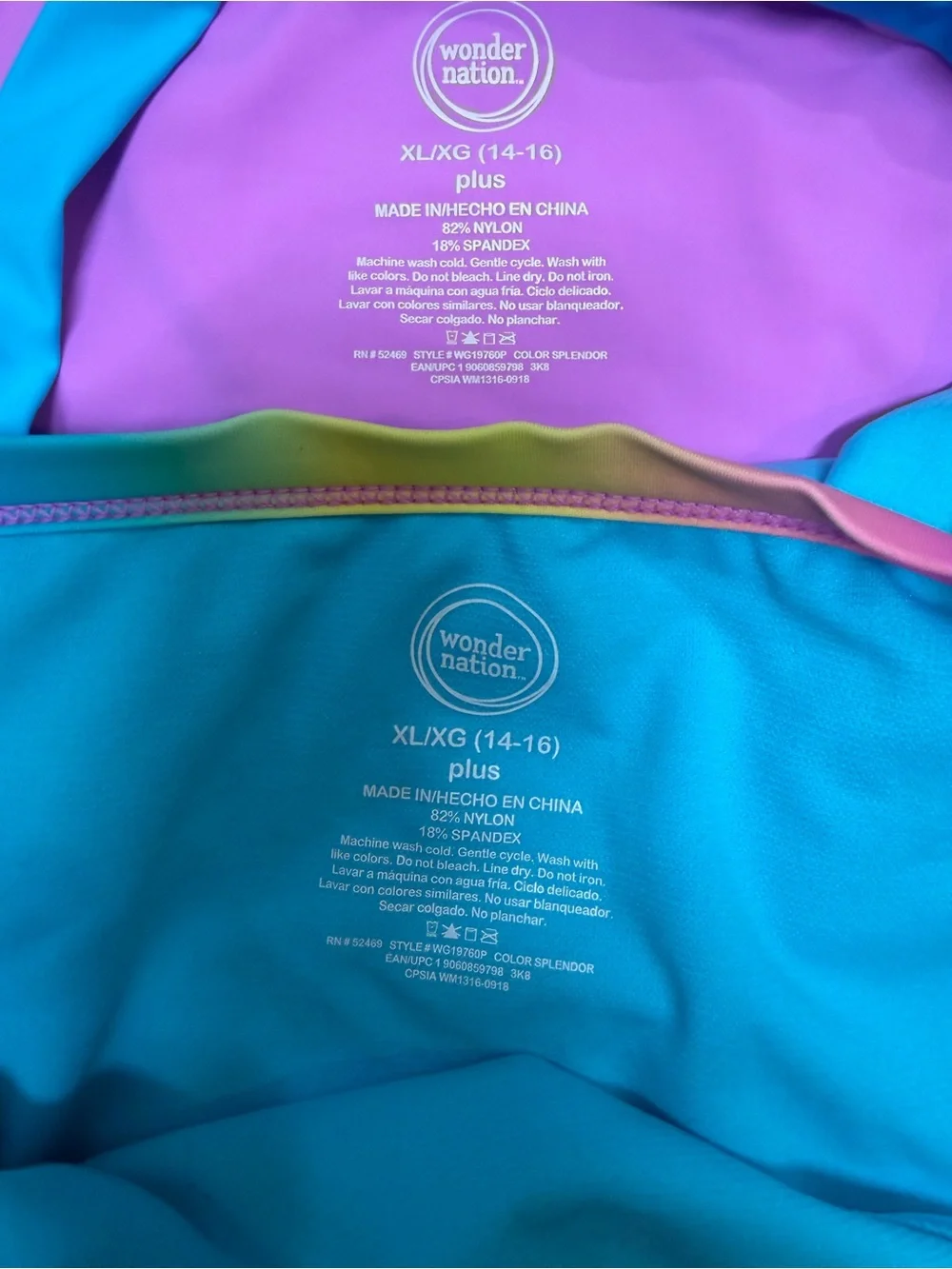 Wonder Nation Girls XL Plus 14/16 Mermaid Magic Rainbow Tankini Swimsuit 2PC
